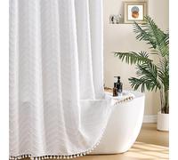 Siiluminisoy Boho Shower Curtain White Tassel Woven Fabric Shower Curtain Modern Farmhouse Textured Tufted Chevron Striped Minimalist Bathroom Hotel 72 x 72 White