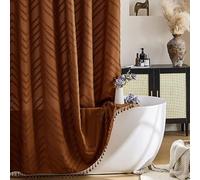 Siiluminisoy Boho Shower Curtain with Tassel - Woven Fabric Pumpkin Orange 72 x 72 - Modern Farmhouse Textured Tufted Chevron Striped Minimalist Bathroom Decor