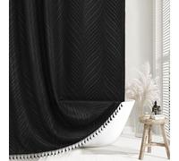 Siiluminisoy Extra Long Black Boho Shower Curtain Woven Fabric Cute 84 Inch Shower Curtain, 72 x 84 Tufted Leaves Textured Striped Modern Farmhouse Minimalist Cloth Shower Curtain for Bathroom