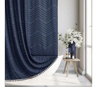Siiluminisoy Extra Long Boho Navy Blue Chevron Shower Curtain, Woven Fabric 96 in, 72 x 96, Tufted Striped Modern Chic Textured Cloth Shower Curtain Minimalist Bathroom Decor