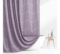 Siiluminisoy Extra Long Boho Shower Curtain - Purple Woven Fabric, 72 x 84, Tufted Chevron Striped, Modern Chic Textured Minimalist