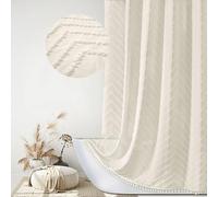 Siiluminisoy Extra Long Boho Shower Curtain Woven Fabric 84 in Cream Shower Curtain, 72 x 84, Tufted Chevron Striped Modern Chic Textured Minimalist Bathroom Shower Curtains