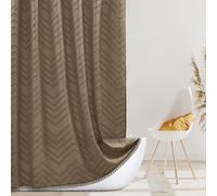 Siiluminisoy Extra Long Boho Shower Curtain, Woven Fabric 84 in Khaki, 72 x 84, Tufted Chevron Striped Modern Chic Textured Minimalist Bathroom Decor
