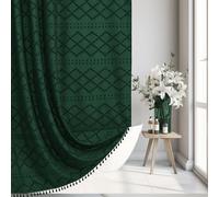 Siiluminisoy Extra Long Dark Green Boho Woven Fabric Cute 84 Inch Shower Curtain, 72 x 84 Tufted Chevron Textured Striped Modern Farmhouse Minimalist Cloth Shower Curtain for Bathroom