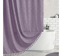 Siiluminisoy Extra Long Purple Boho Shower Curtain - Woven Fabric, 72 x 84 Inches, Tufted Chevron Textured Striped Modern Farmhouse Minimalist Design for Bathroom