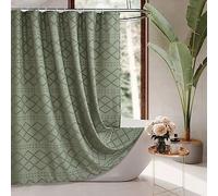 Siiluminisoy Extra Long Sage Green Boho Shower Curtain - 72 x 78 Woven Fabric, Tufted Chevron Textured Striped Modern Farmhouse Minimalist for Bathroom