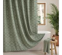 Siiluminisoy Extra Long Sage Green Boho Shower Curtain, 72 x 84 Tufted Chevron Textured Striped Modern Farmhouse Minimalist Cloth Shower Curtain for Bathroom