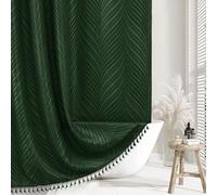 Siiluminisoy Extra Long Shower Curtain Dark Green 84 Inch Shower Curtain Boho Woven Fabric Tufted Leaves Textured Shower Curtains for Bathroom