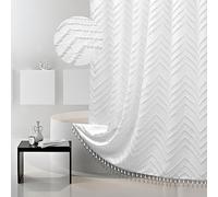 Siiluminisoy Extra Long White Boho Shower Curtain With Tassel, Woven Fabric 80 in, Tufted Chevron Striped, 72 x 80, Modern Chic Textured Minimalist Bathroom Decor