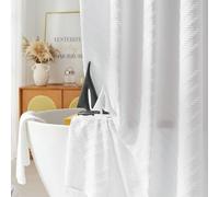 Siiluminisoy Extra Long White Boho Shower Curtain With Tassel, Woven Fabric 80 in, Tufted Chevron Striped, 72 x 80, Modern Chic Textured Minimalist Bathroom Decor