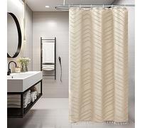 Siiluminisoy Small Bohemian Bathroom Shower Curtain - Beige Woven Fabric, 36 x 72 Inch Half Size, Tufted, Chevron Stripe Textured Modern Rural, Minimalist