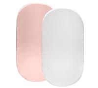 SiinvdaBZX 2 Pcs Satin Bassinet Sheets for Baby Girl, Silky Soft Bassinet Fitted Sheets for Hourglass, Oval & Rectangular Bassinet Mattress (Pink & White)