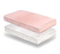 SiinvdaBZX 2 Pcs Satin Mini Crib Sheets 38 x 24In, Silky Soft Mini Portable Crib Sheets Mattress Cover Portable Playard Sheets with 5In Deep Pocket, Great for Baby Hair (Pink & White)