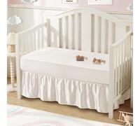 SiinvdaBZX 2-Piece Set Satin Crib Sheets & Crib Bed Skirt, 52" x 28" Silky Soft Ruffled Baby Crib Skirt with Adjustable Elastic 14" Drop, Fit for Standard Crib & Toddler Bedding (Ivory White)