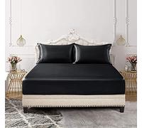 SiinvdaBZX 3-Piece Set Satin Twin XL Fitted Sheet & 2 Pillowcase, Black | Silky Soft Fitted Bottom Sheet, Twin Extra Long Bed Sheets Fits 15 Inch Mattress, Wrinkle Free, Fade Resistant