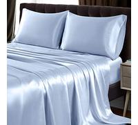 SiinvdaBZX 4Pcs Extra Deep Pocket Satin Sheet Set Queen Size, Baby Blue