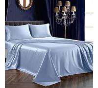SiinvdaBZX 4Pcs Satin Sheet Set Full Size Ultra Silky Soft Baby Blue Satin Full Bed Sheets with Deep Pocket, 1 Fitted Sheet, 1 Flat Sheet, 2 Envelope Closure Pillowcases