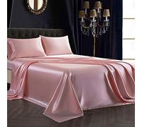 SiinvdaBZX 4Pcs Satin Sheet Set Full Size Ultra Silky Soft Blush Pink Satin Full Bed Sheets with Deep Pocket, 1 Fitted Sheet, 1 Flat Sheet, 2 Envelope Closure Pillowcases