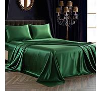 SiinvdaBZX 4Pcs Satin Sheet Set King Size Ultra Silky Soft Emerald Green Satin King Bed Sheets with Deep Pocket, 1 Fitted Sheet, 1 Flat Sheet, 2 Envelope Closure Pillowcases