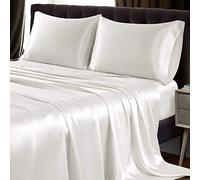 SiinvdaBZX 4Pcs Satin Sheet Set Queen Size Ultra Silky Soft Ivory White Satin Queen Bed Sheets with Deep Pocket, 1 Fitted Sheet, 1 Flat Sheet, 2 Envelope Closure Pillowcases