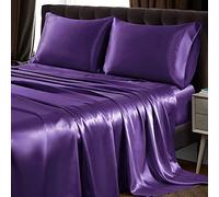 SiinvdaBZX 4Pcs Satin Sheet Set Queen Size Ultra Silky Soft Purple Satin Queen Bed Sheets with Deep Pocket, 1 Fitted Sheet, 1 Flat Sheet, 2 Envelope Closure Pillowcases