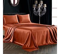 SiinvdaBZX 4Pcs Satin Sheets King Size Ultra Silky Soft Orange Fall Bed Sheets Set with Deep Pocket, 1 Fitted Sheet, 1 Flat Sheet, 2 Envelop Closure Pillowcases
