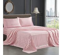 SiinvdaBZX 4Pcs Satin Sheets Stripe Printed Sheets, Italian Style Silky Soft Blush Pink Satin Full Bed Sheets with Deep Pocket, 1 Fitted Sheet, 1 Flat Sheet, 2 Envelope Closure Pillowcases
