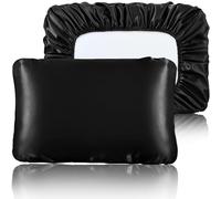 SiinvdaBZX Black Satin Cushion Cover Pillowcase Standard/Queen Size Set of 2, Silky Travel Elastic Band Satin Pillow Case for Hair and Skin, Soft Portable & Fit for Various Pillow