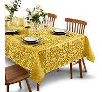 SiinvdaBZX Damask Rectangle Tablecloth, Luxury Jacquard Design Gold Table Cloth 60" x 84", Spill Proof, Wrinkle Free Satin Polyester Table Cover for Dinner Party Banquet Holiday