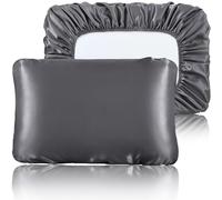 SiinvdaBZX Dark Grey Satin Pillowcase Standard/Queen Size Set of 2, Silky Travel Elastic Band Satin Pillow Case for Hair and Skin, Soft Portable & Fit for Various Pillow