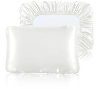 SiinvdaBZX Ivory White Satin Pillowcase Standard/Queen Size Set of 2, Silky Travel Elastic Band Satin Pillow Case for Hair and Skin, Soft Portable & Fit for Various Pillow