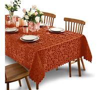 SiinvdaBZX Rust/Burnt Orange Damask Rectangle Tablecloth, 60" x 84", 1 Pcs | Luxury Jacquard Design Table Cloth, Wrinkle Free Satin Polyester Table Cover for Dinner Party Banquet Holiday