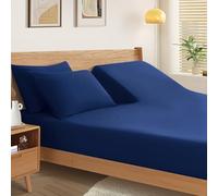 SiinvdaBZX Split Top King Fitted Sheet for Adjustable Bed, Ultra-Soft Microfiber 34 Inch Top Split Head Sheets Half Split King Bottom Sheet, Fits 14" -16" Deep Pocket, Navy Blue
