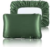 SiinvdaBZX Woodland Green Satin Pillowcase Standard/Queen Size Set of 2, Silky Travel Elastic Band Satin Pillow Case for Hair and Skin, Soft Portable & Fit for Various Pillow