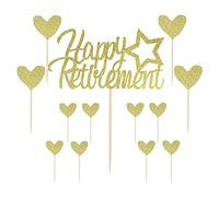 Siipoo 13 Pack Happy Retirement Cake Toppers with Heart Cupcake Toppers Gold Glitter Retirement Theme Party Cake Decoration
