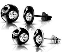 SIISPRI 316L Surgical Stainless Steel Halloween Jack Skellington Round Circle Button Stud Post Earrings 10MM, Stainless Steel, No Gemstone