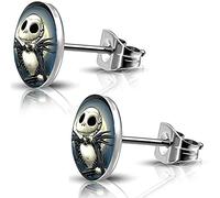 SIISPRI 316L Surgical Stainless Steel Halloween Jack Skellington Round Circle Button Stud Post Earrings 10MM, Stainless Steel, No Gemstone