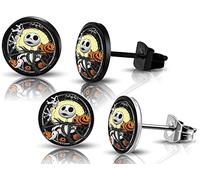 SIISPRI 316L Surgical Stainless Steel Halloween Jack Skellington Round Circle Button Stud Post Earrings 10MM, Stainless Steel, No Gemstone