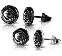 SIISPRI 316L Surgical Stainless Steel Hypoallergenic Evil Eye Earrings, Round Circle Button Stud Post Earrings 10MM, Stainless Steel, No Gemstone