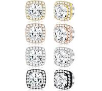 SIISPRI 4 Pairs Magnetic Stud Earrings for Men-Stainless Steel Clip on Earring Set Fake Earring Unisex Non Piercing CZ Magnet Studs Diamond Earrings for Women Men, 8 mm