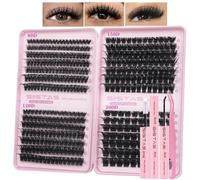 SIISTAS Cluster Lashes Kit 80D-200D Thick Individual Cluster Lashes Book with Eyelash Glue & Seal D Curl Eyelashes Natural Lash Clusters Fluffy DIY Lash Extensions for Beginners(80D+120D+150D+200DKIT)