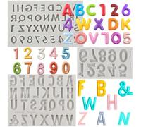 Sijiangmold 26 Capital Letter Fondant Mould Alphabet Number 0-9 Candy Silicone Moulds for Cake Decoration Cupcake Topper Chocolate Polymer Clay Gum Paste Set of 3