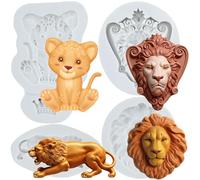 Sijiangmold 3D Lion Silicone Moulds Lion Head Fondant Mould for Jungle Animal Cake Decoration Chocolate Cupcake Topper Candy Polymer Clay Gum Paste Set of 4