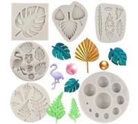 Sijiangmold 3D Palm Leaf Mold Fan Leaf Silicone Mold Tropical Leaf Silicone Mold Pearl Fondant Mold Semi Sphere Mold For Cake Decorating Cupcake Topper Candy Gum Paste Polymer Clay Set Of 6