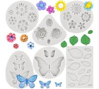 Sijiangmold 6pcs Rose, Daisy, Chrysanthemum & Butterfly Silicone Fondant Molds for Cake Decorating