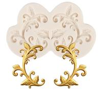 Sijiangmold Baroque Fondant Mould European Scroll Relief Silicone Moulds Leaf Vine Cake Border Mould for Cake Decoration Chocolate Cupcake Topper Candy Polymer Clay Gum Paste