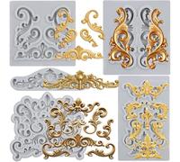 Sijiangmold Baroque Fondant Mould Scroll Border Lace Silicone Moulds for Cake Decoration Chocolate Cupcake Topper Candy Polymer Clay Gum Paste Set of 5