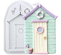 Sijiangmold Beach Hut Summer Silicone Moulds Summer Beach Theme Fondant Mould for Cake Decoration Chocolate Cupcake Topper Candy Polymer Clay Gum Paste