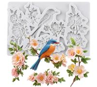 Sijiangmold Bird Silicone Mould Flower Leaf Tree Branch Fondant Moulds for Cake Border Decoration Cupcake Topper Chocolate Candy Gum Paste Polymer Clay