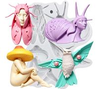 Sijiangmold Bird Silicone Moulds Snail Fondant Mould Mushroom Beetle Mould for Cake Decoration Chocolate Cupcake Topper Candy Polymer Clay Gum Paste